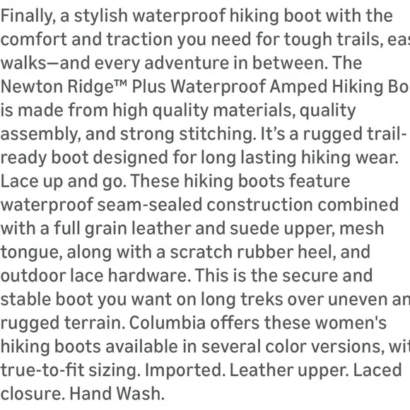 Columbia Women’s  Newton Ridge Outdoor Hiking Boots - Picture 8 of 9